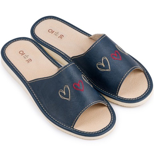 Women leather slippers slip - leather,